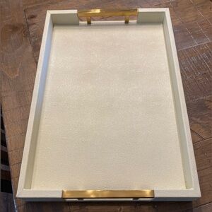 Elegant Cream and Gold serving tray home decor faux leather NEW 17.5” X 11.8”